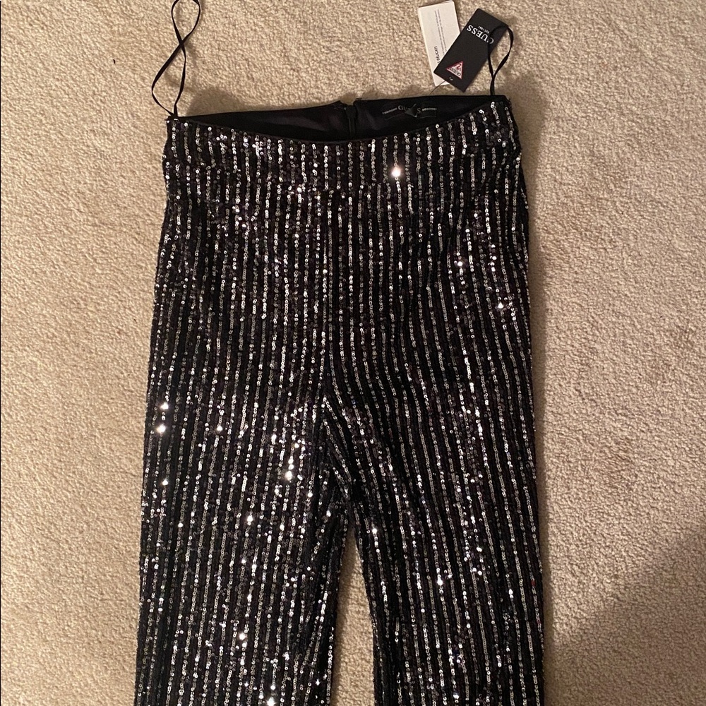 Guess brand NWT sequined pants. Black with silver medium - Picture 3 of 12